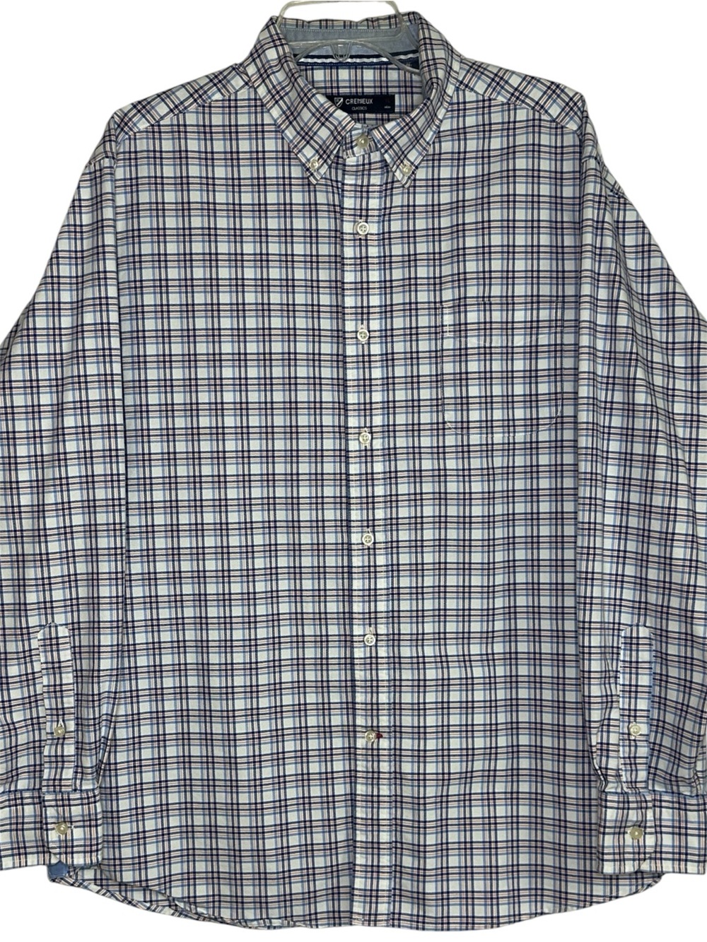Cremieux Classics XL Plaid Button Down Shirt Blue Orange Cotton Preppy